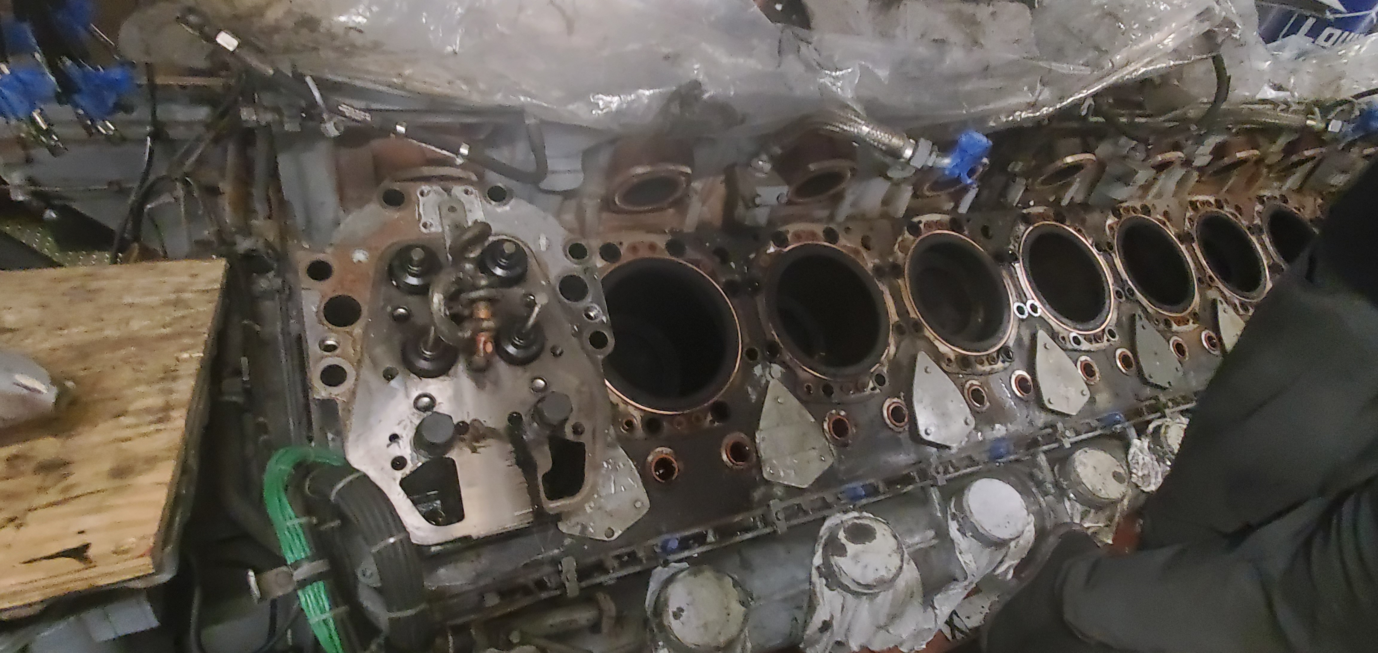 Industrial engine component prepared for rebuild and production support work.