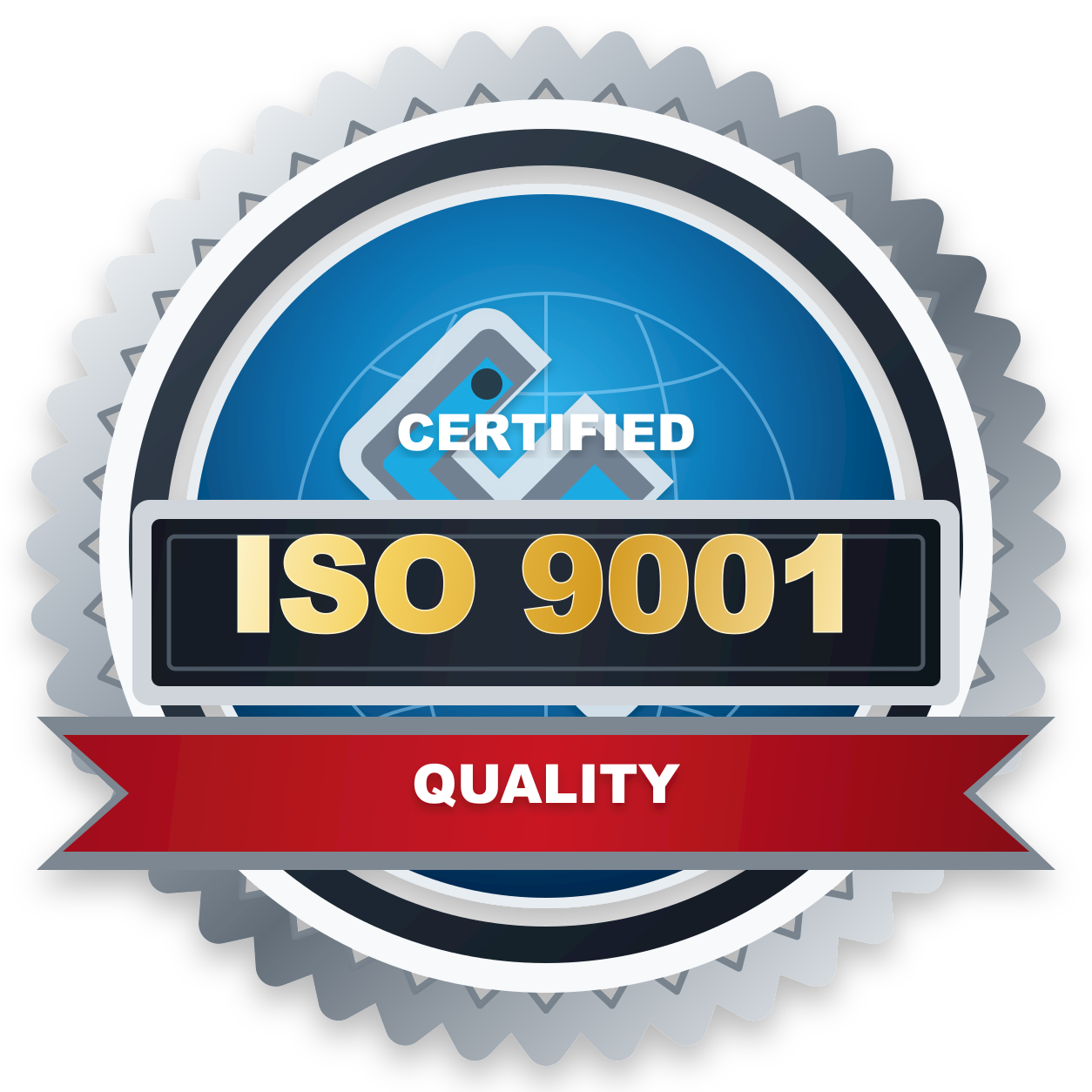 ISO 9001 certified quality management badge